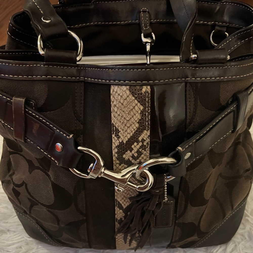 Authentic designer Coach purse - brown and animal print- like new!